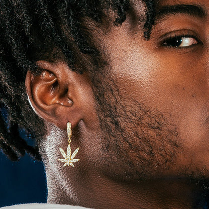 Iced Cannabis Leaf Hanging Earrings