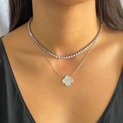 Large Pearl Sparkle Halo Clover Necklace