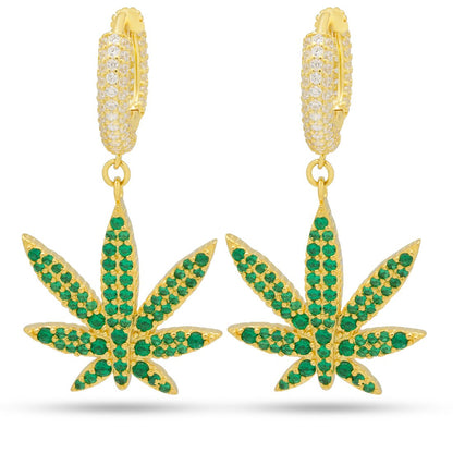Emerald Cannabis Leaf Hanging Earrings