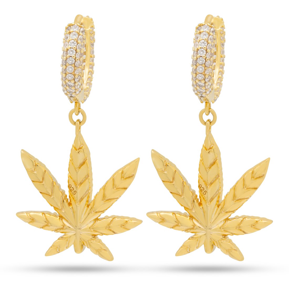 Emerald Cannabis Leaf Hanging Earrings