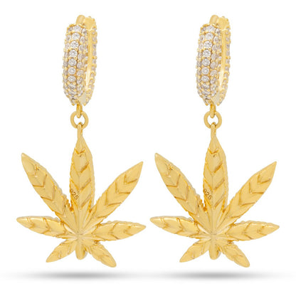 Emerald Cannabis Leaf Hanging Earrings