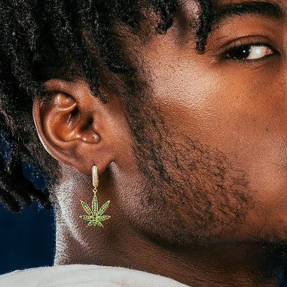 Emerald Cannabis Leaf Hanging Earrings
