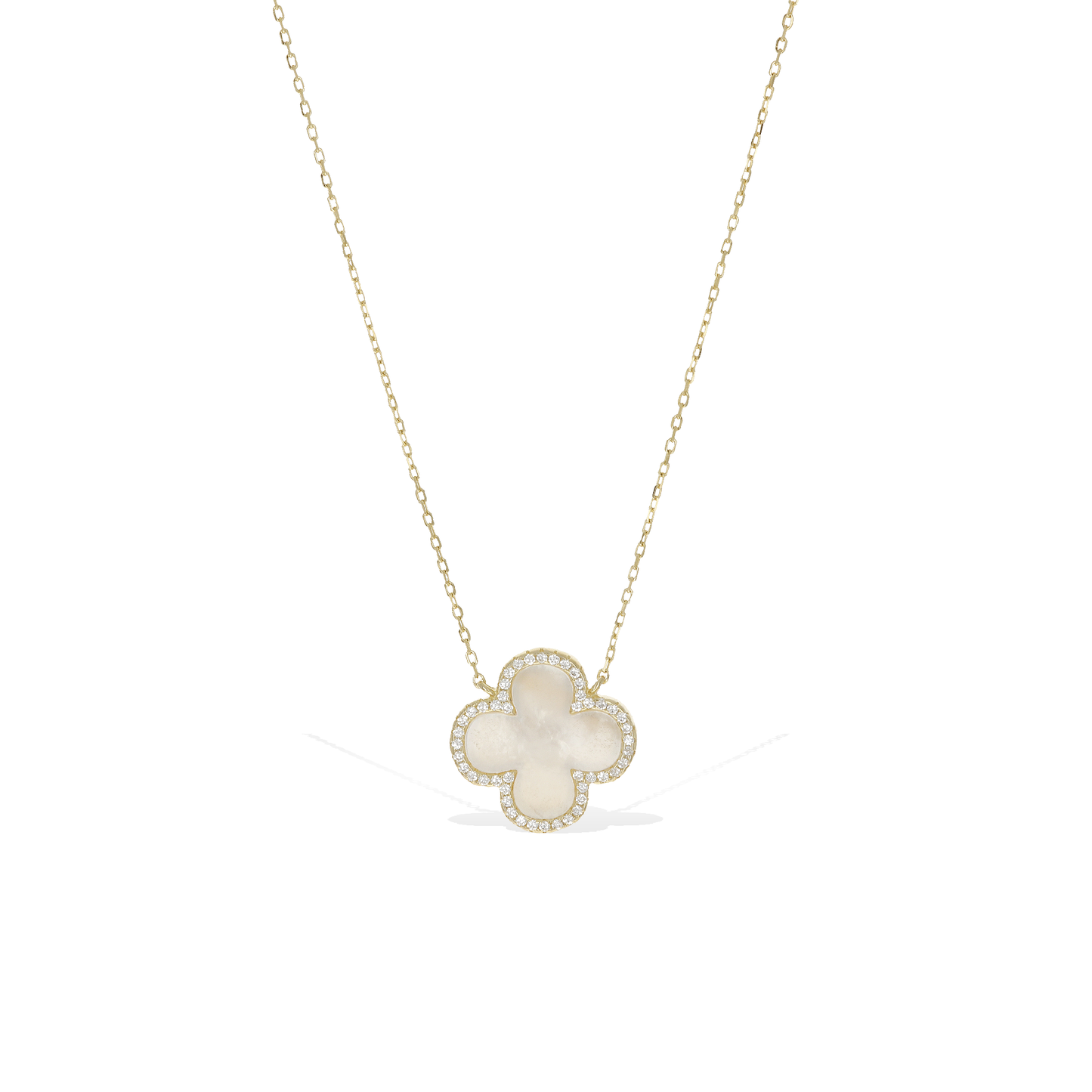 Large Pearl Sparkle Halo Clover Necklace