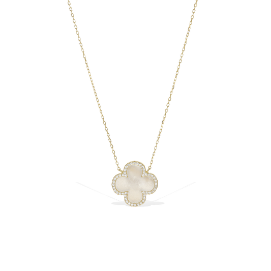 Large Pearl Sparkle Halo Clover Necklace