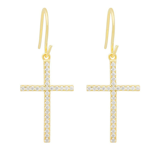 Thin Hanging Cross Earrings